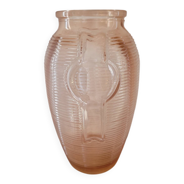 Vase Art Déco en verre pressé saumon