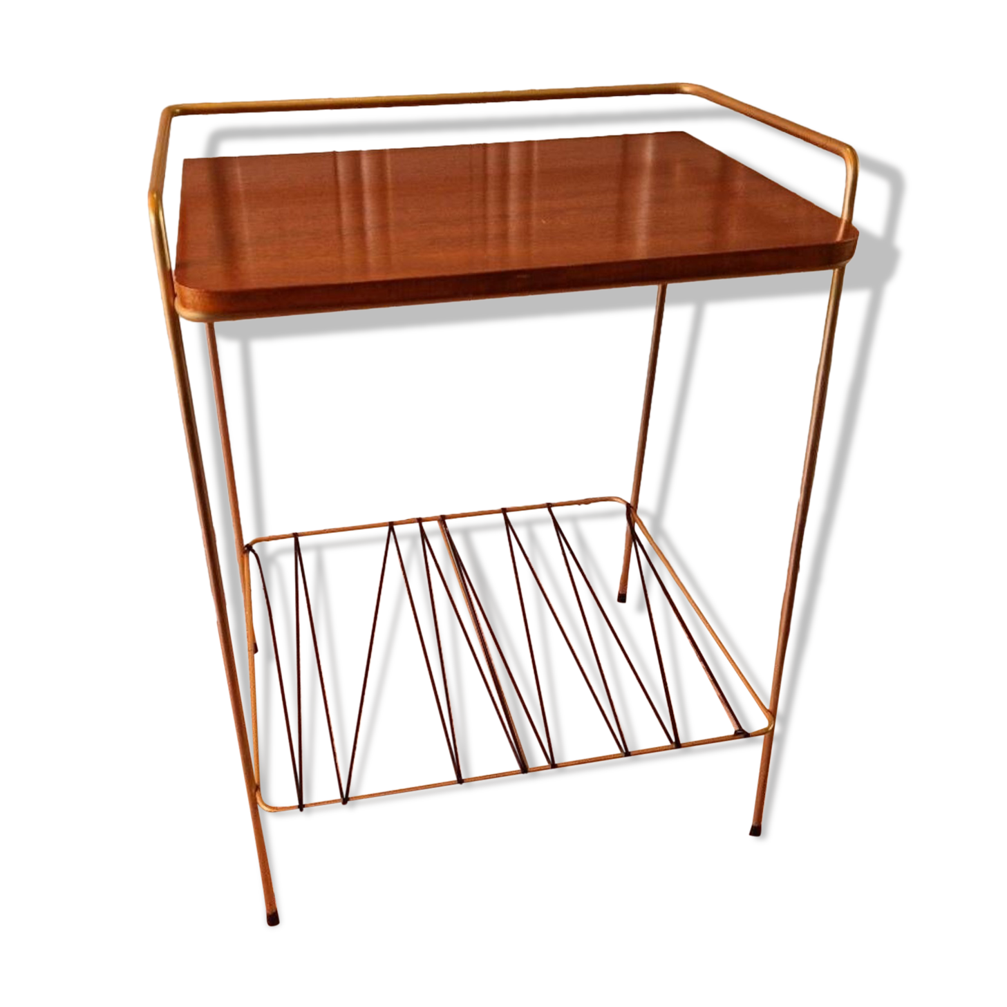 Side table in gold metal and scoubidou