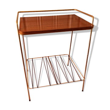 Side table in gold metal and scoubidou