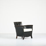 Otto Schulz leather club chair, for Boet. Sweden, C.1940