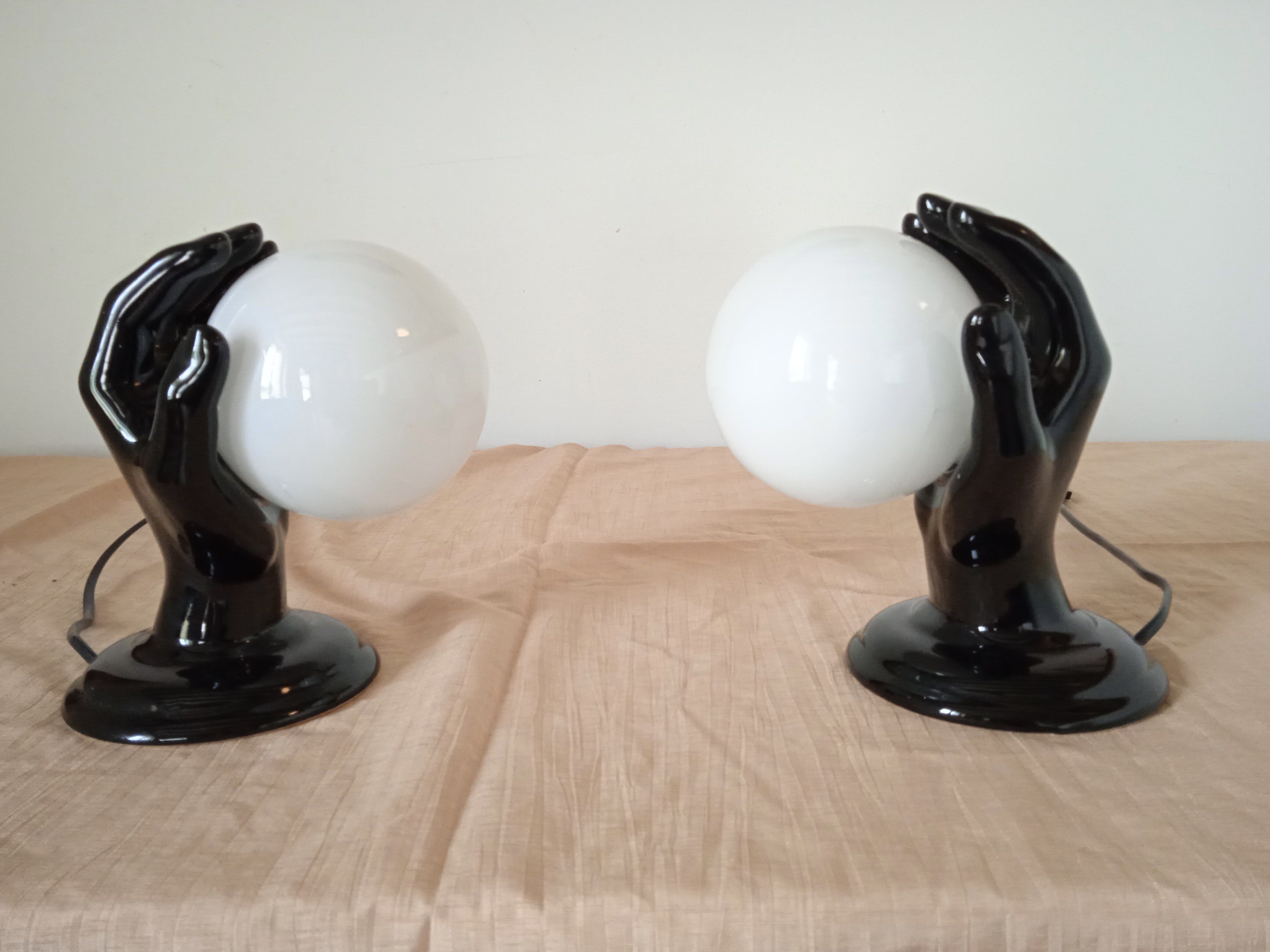 Pair of ceramic lamps or hand sconces