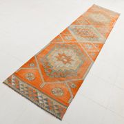 Pumpkin Orange & Grey Turkish Vintage Runner Rug, 86x356 Cm