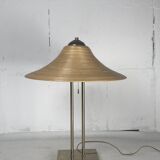 Lampe de table en laiton et rotin en roseau, Italie 1970