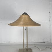 Lampe de table en laiton et rotin en roseau, Italie 1970