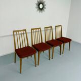 Set of 4 chairs in solid beech and vintage orange fabric, 70s design