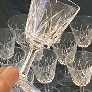 Set of 11 vintage cut glass glasses from Vmc Reims France, model Arlequin.