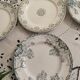Set of 6 dinner plates in Terre de fer earthenware, blue green color