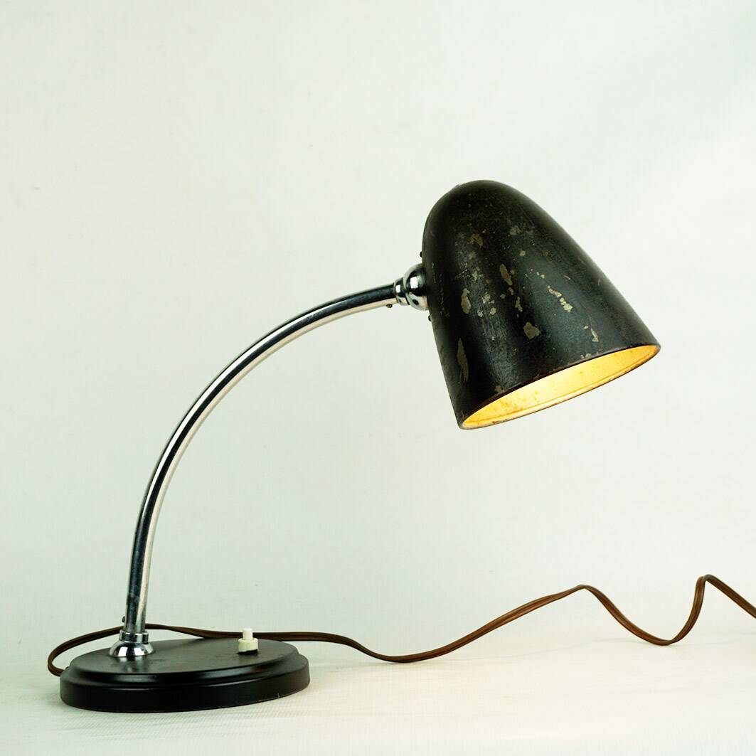 Black Table or Desk Lamp in Bauhaus or Industrial Style from the 1930s