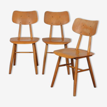 Suite de 3 chaises vintage en bois produites par Ton, 1960