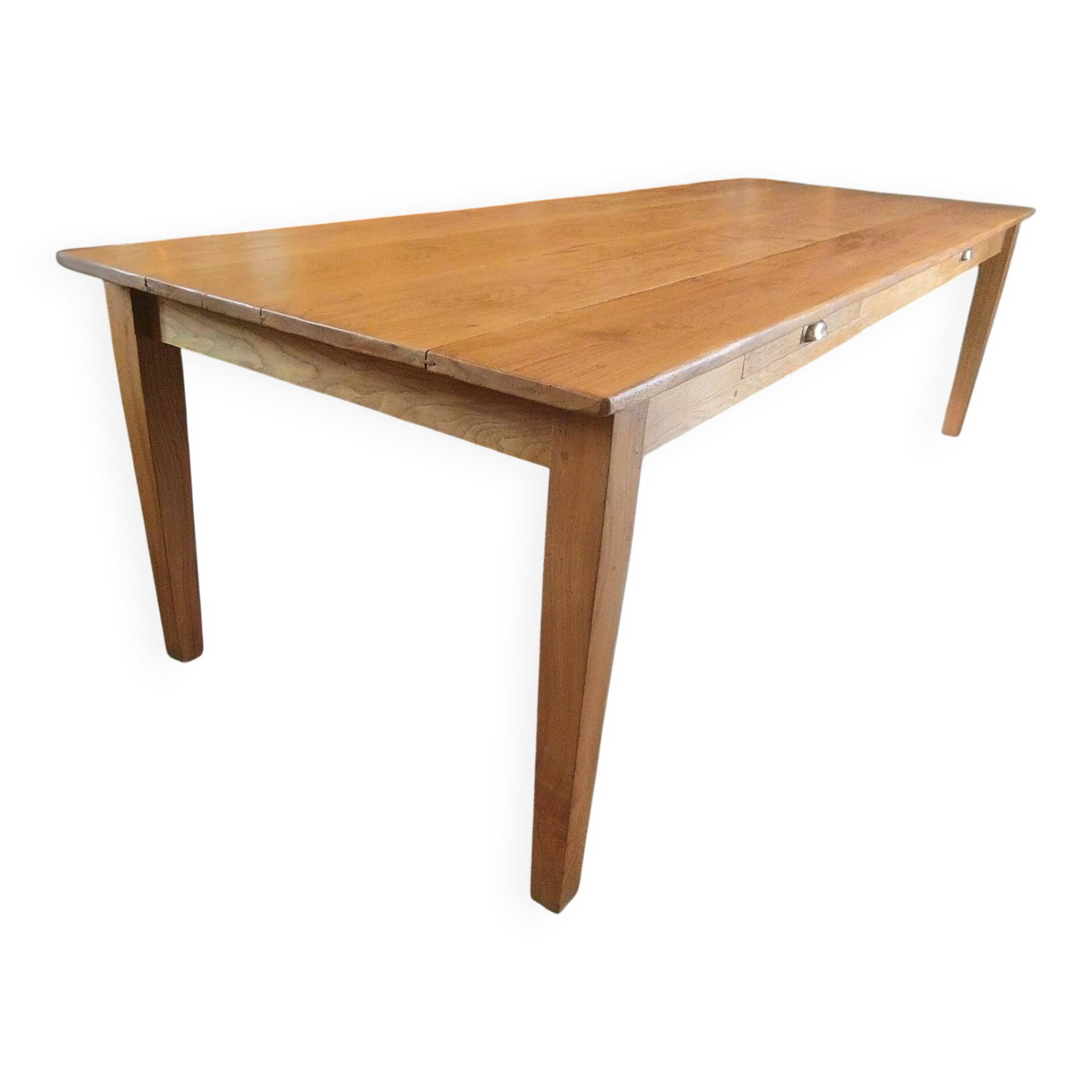 Solid oak farmhouse table, gilded and patinated, two drawers, 260 x 100 cm