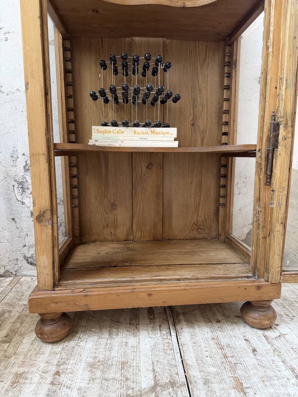 19th-century English pine display cabinet