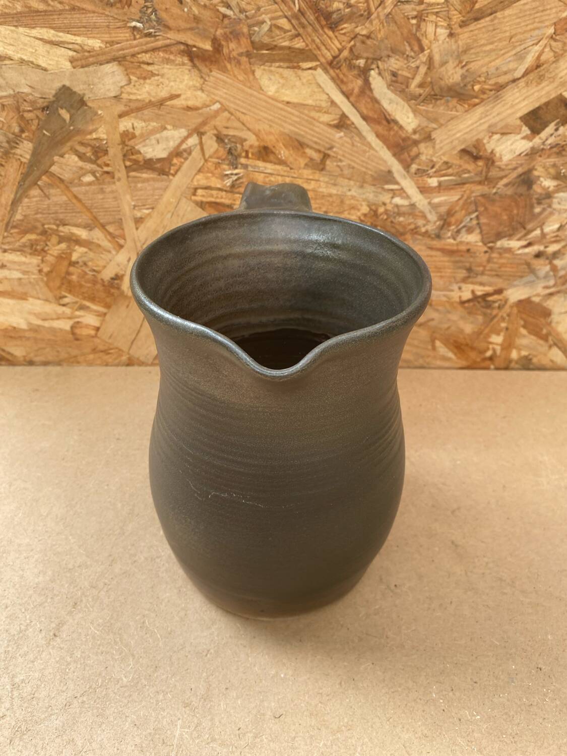 Antique vintage grey brown ceramic pitcher
