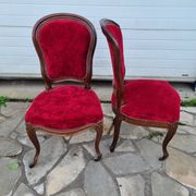 Chaises Louis XX, noyer & velours rouge