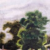 Antique oil painting, vintage bucolic countryside painting.