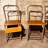 4 "Diana n° 325" designer chairs, 1950s boarding school chairs with drawers