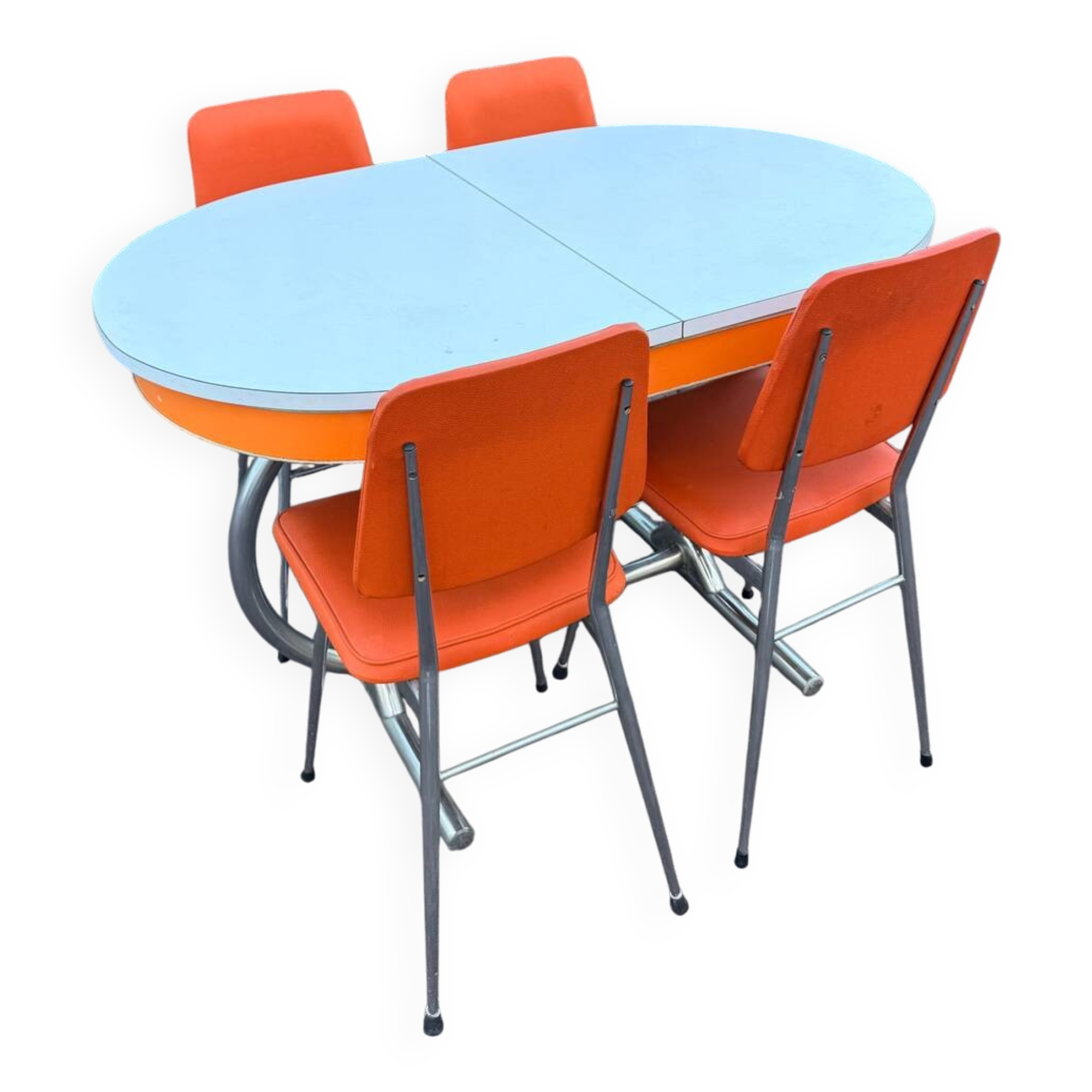 Formica leatherette chair with orange table, vintage 70s Space Age