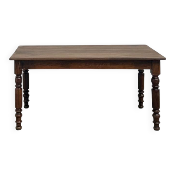 Table de ferme en merisier massif, pieds tournés, France, vers 1900