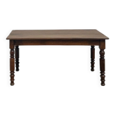Table de ferme en merisier massif, pieds tournés, France, vers 1900
