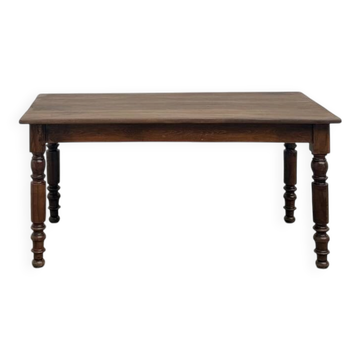 Table de ferme en merisier massif, pieds tournés, France, vers 1900