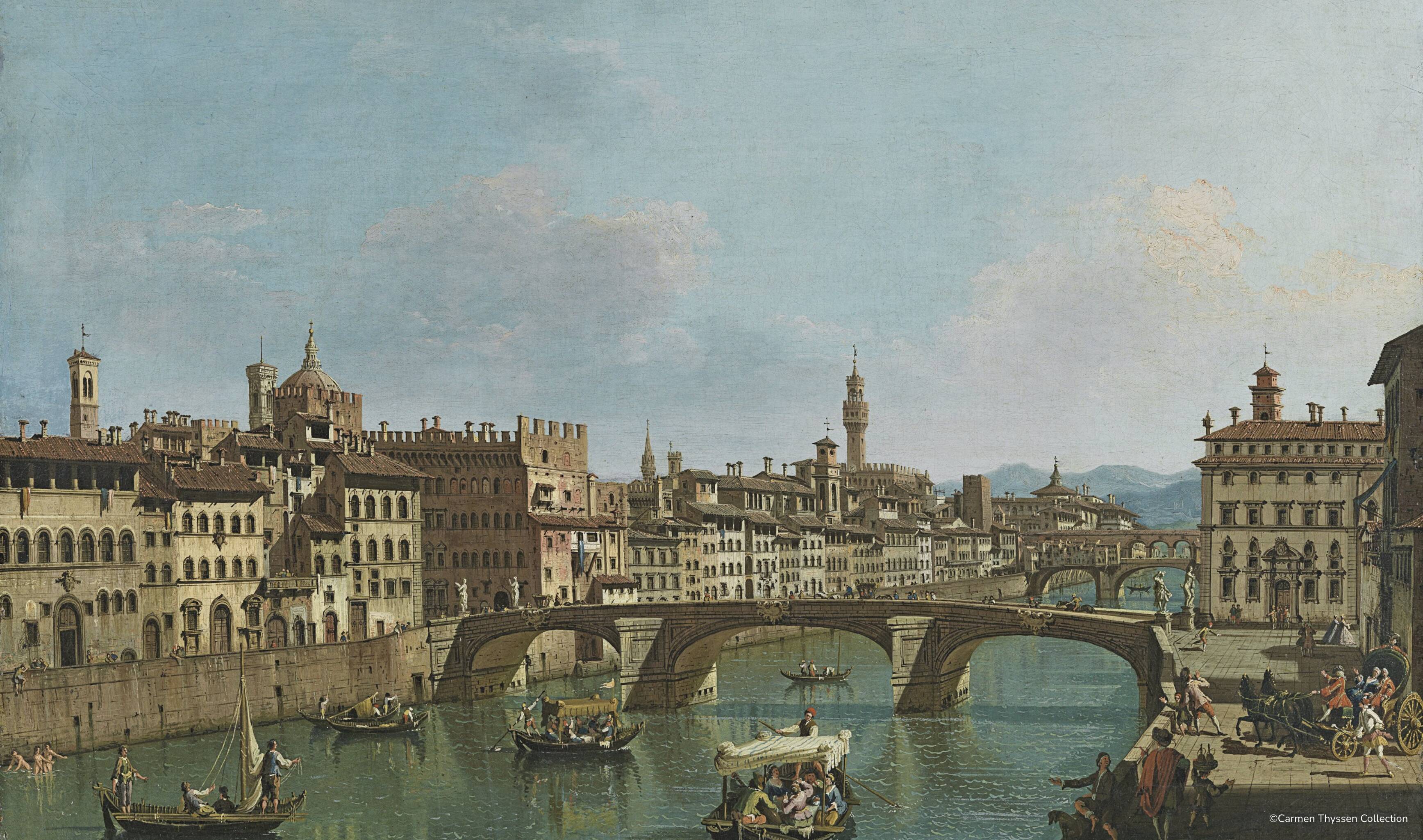 Oil on panel "The Arno at the Santa Trinita Bridge"