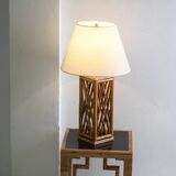 Chippendale Style Lattice Rattan Bamboo Table Lamp