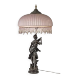 Art Nouveau style lamp with bronze sculpture and glass shade
