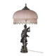 Lampe de style Art Nouveau avec sculpture en bronze et abat-jour en verre