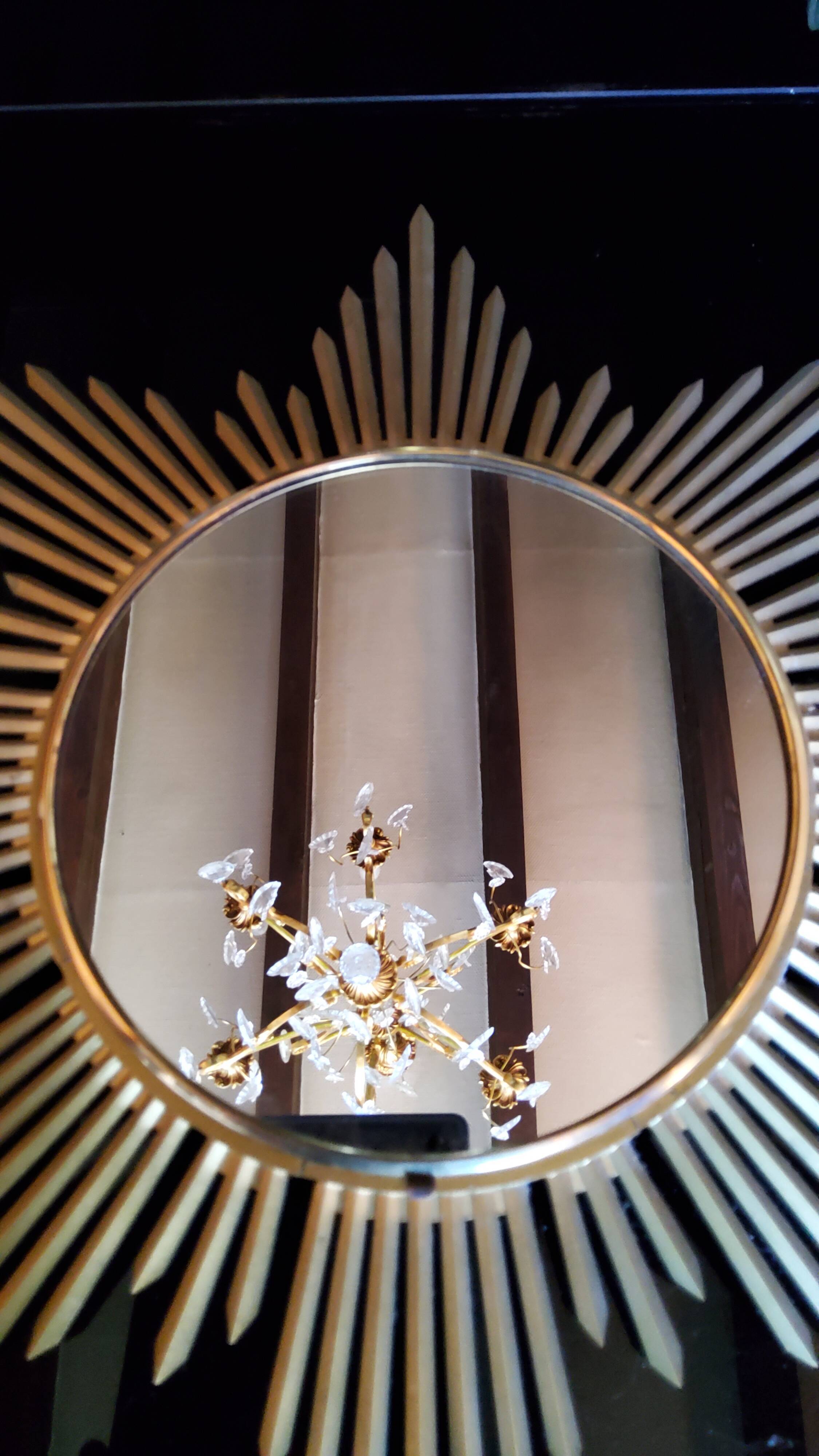 Golden metal 1950s sun mirror 45cm