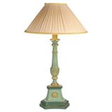 Carved, lacquered and gilded wooden lamp, 1950-1960, Louis XVI style.