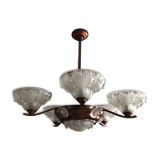 Copper chandelier and Art Deco glass paste Ezan