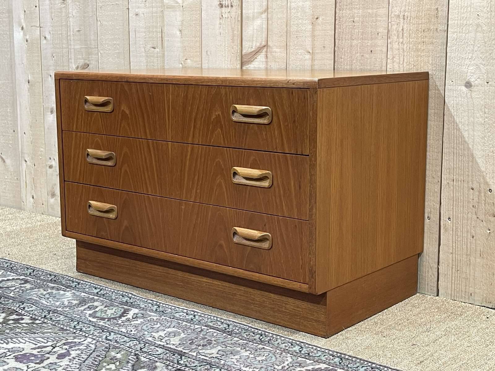Low 3-drawer chest of drawers from the GPlan brand in teak from the 70s