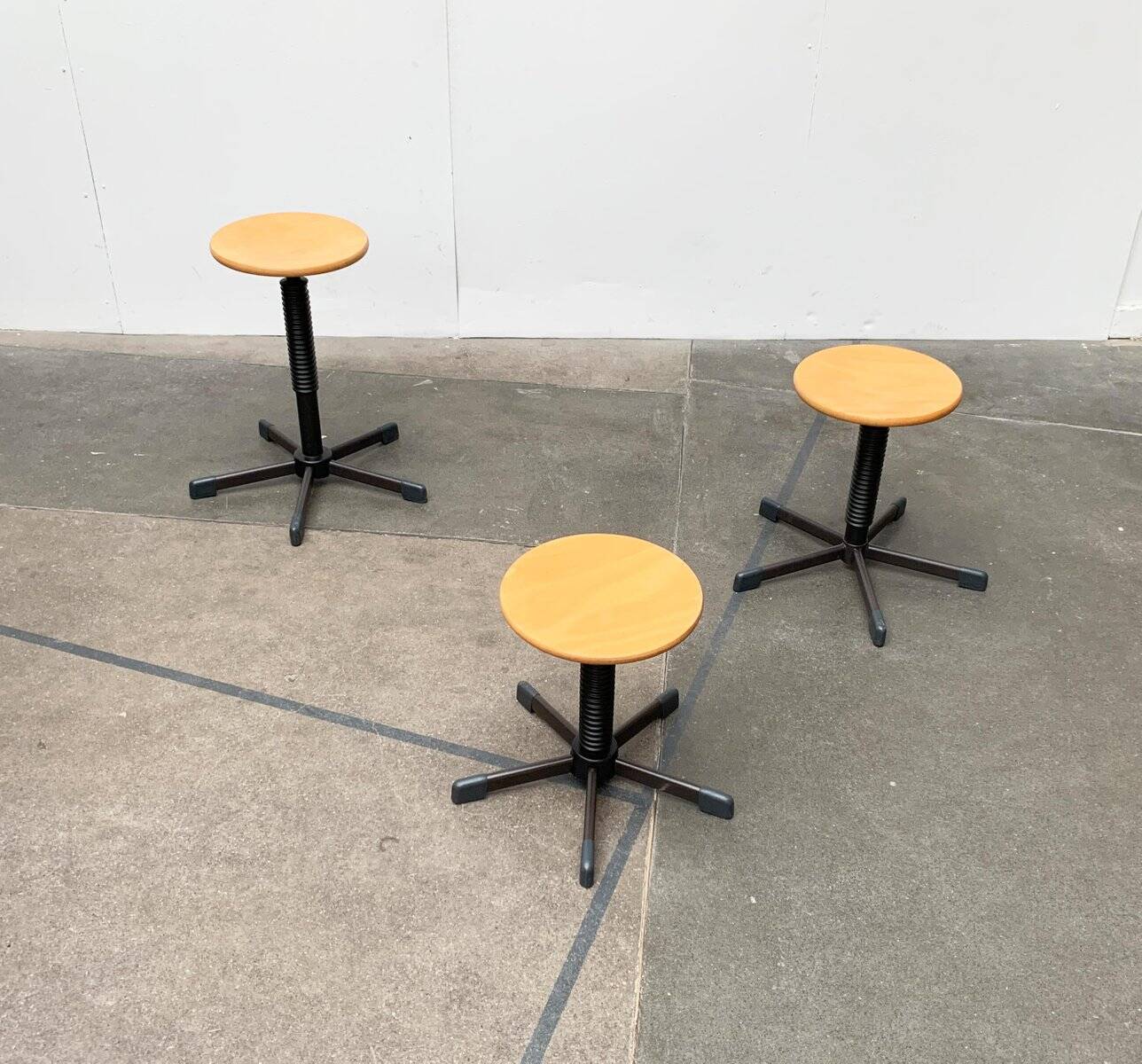 Vintage German industrial workshop stools, set of 3