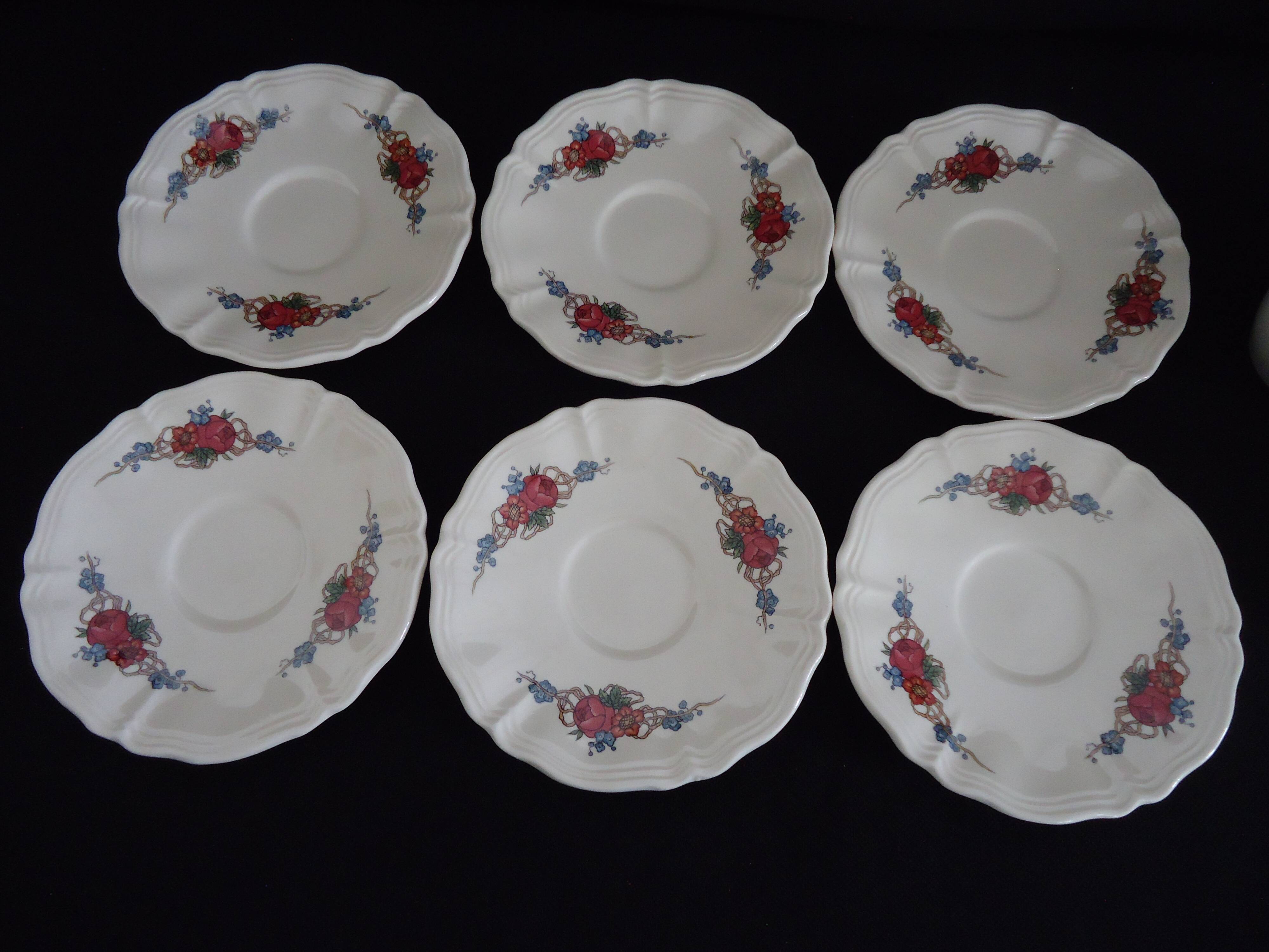 Six sarreguemines cups and saucers, obernai model