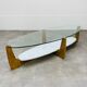 Scandinavian coffee table Hugues Poignant oval wood marble glass