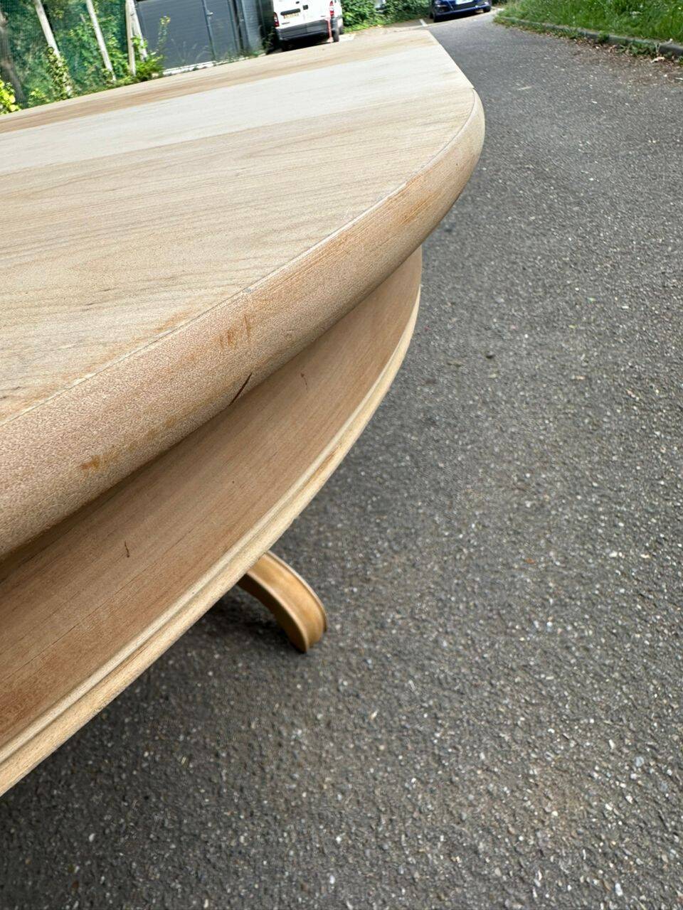 Table à manger ronde extensible rénovée pied central tripode bois 115-205cm