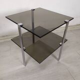 Vintage chrome smoked glass side tables