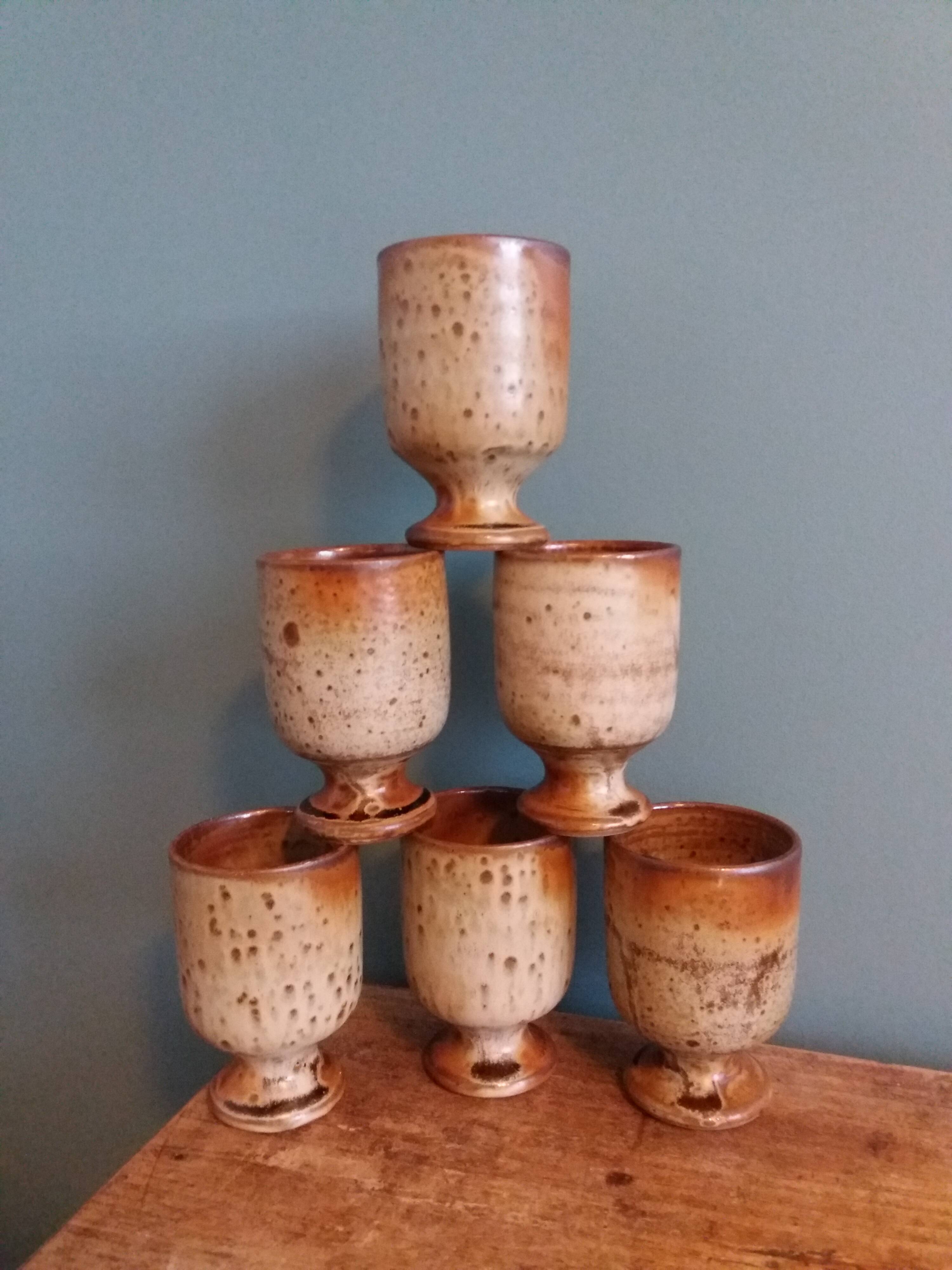 Mazagran cups, stoneware stemmed glasses from Puisaye, Jean-Pierre Prud’homme