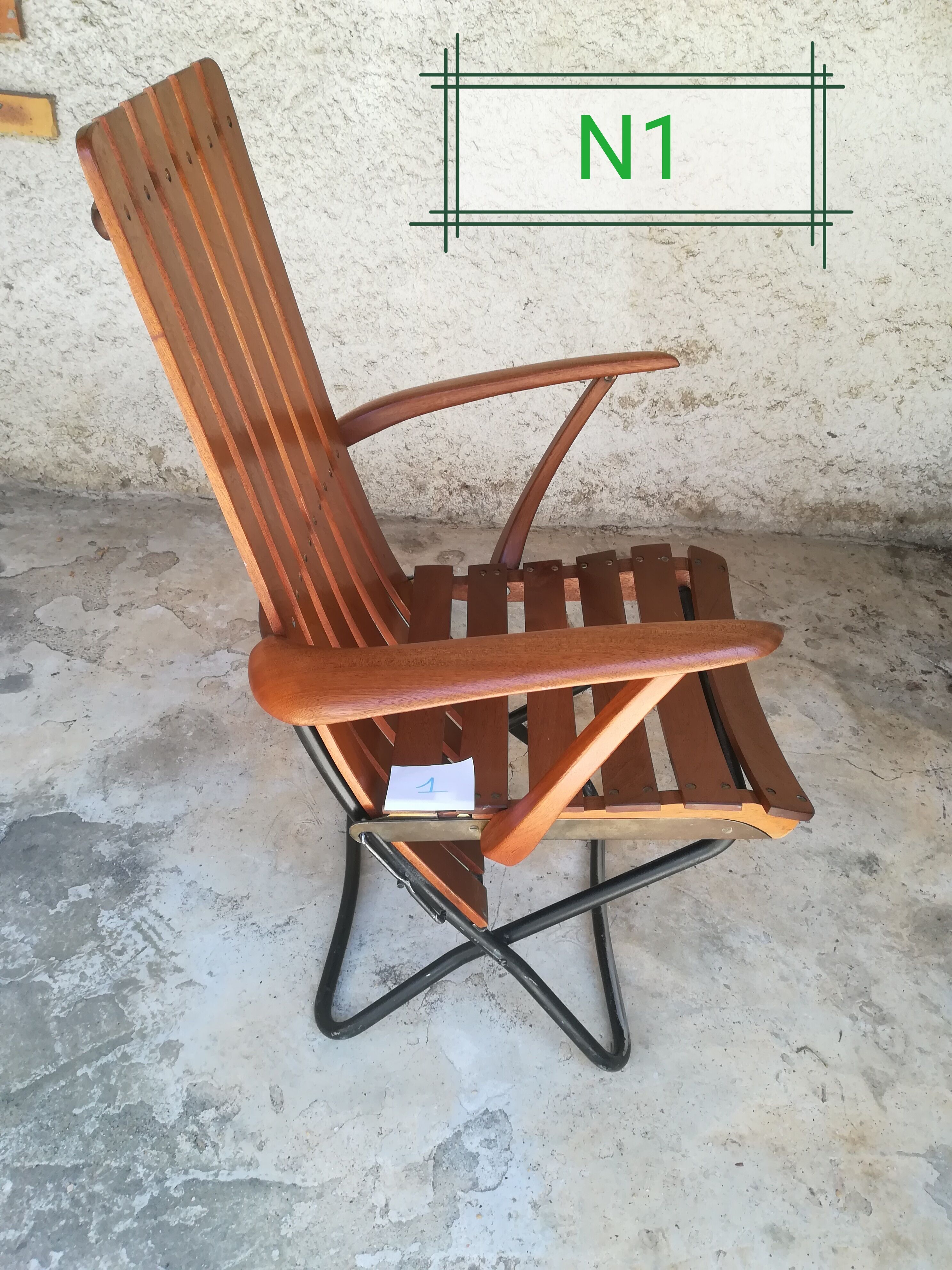 Teak wood folding armchair
