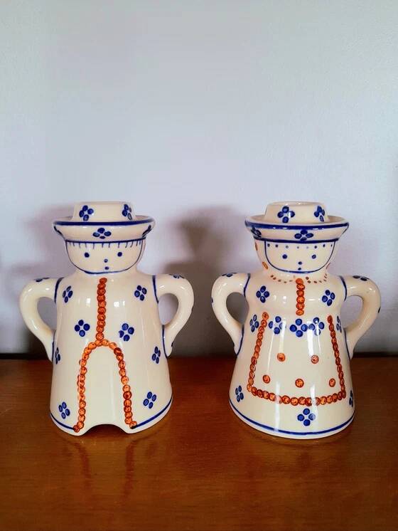 Pair of Polish ceramic candlesticks