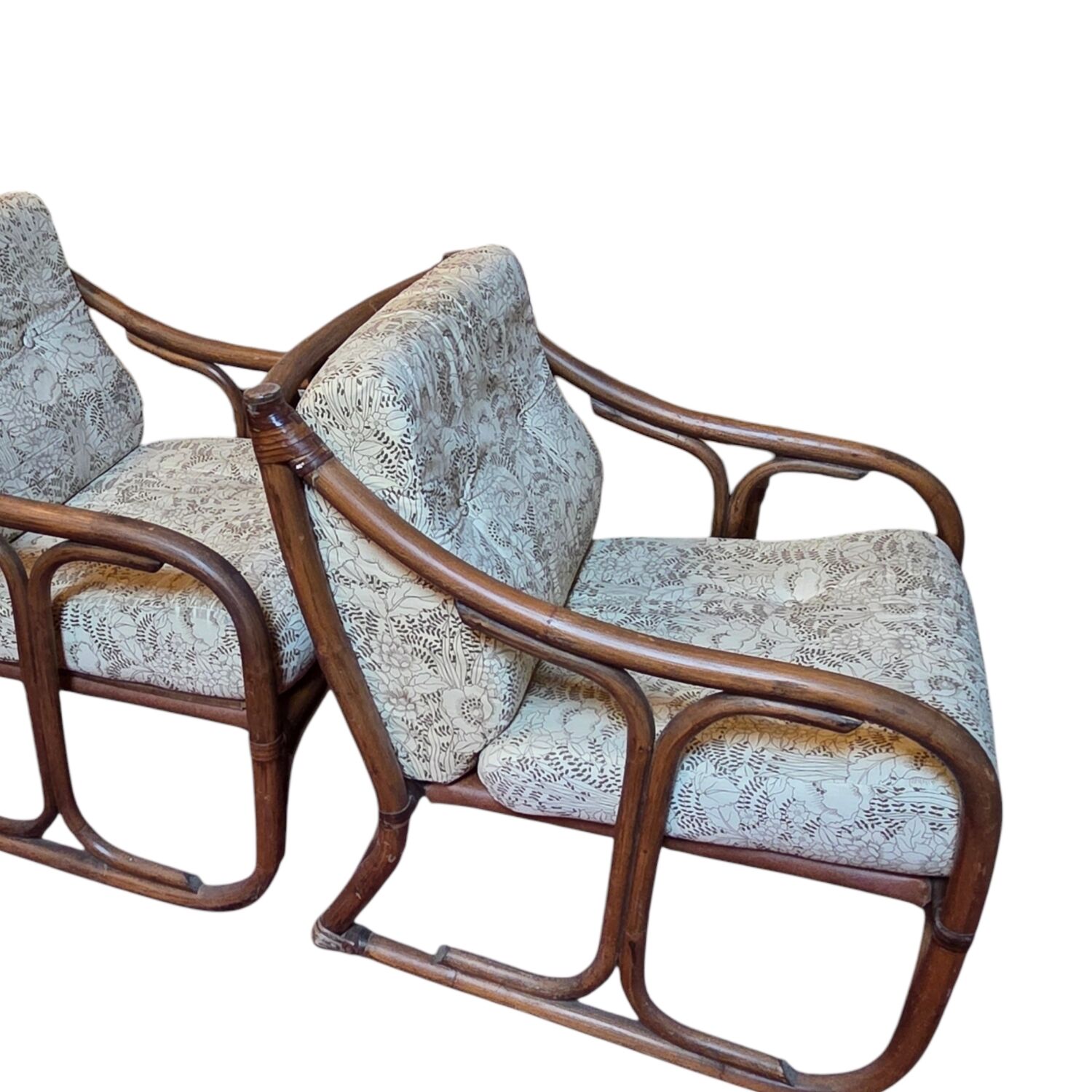 Pair of vintage rattan armchairs  
1960s–1970s