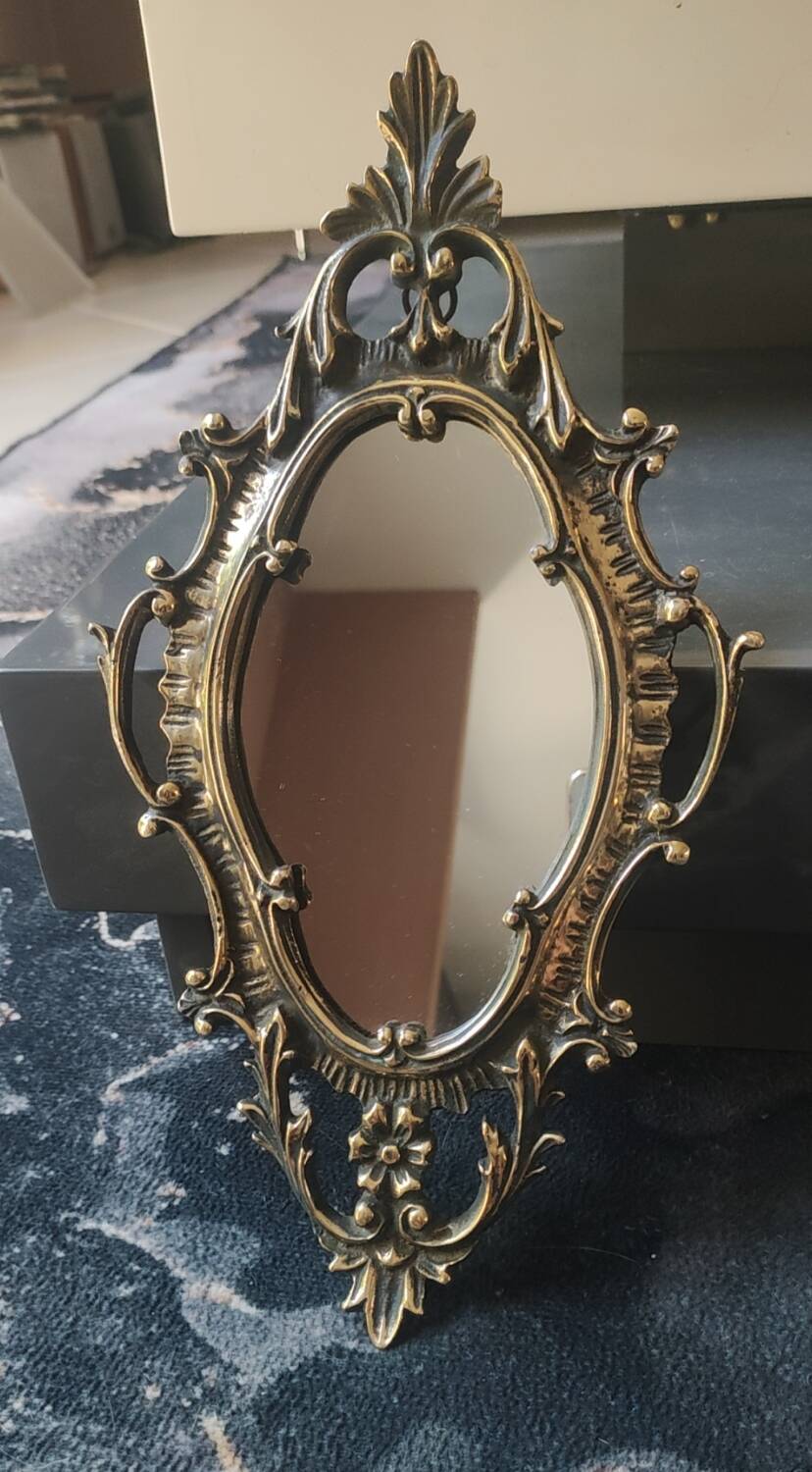 Antique gilded bronze wall mirror. Rococo/Baroque style. Dimensions 31x17cm.