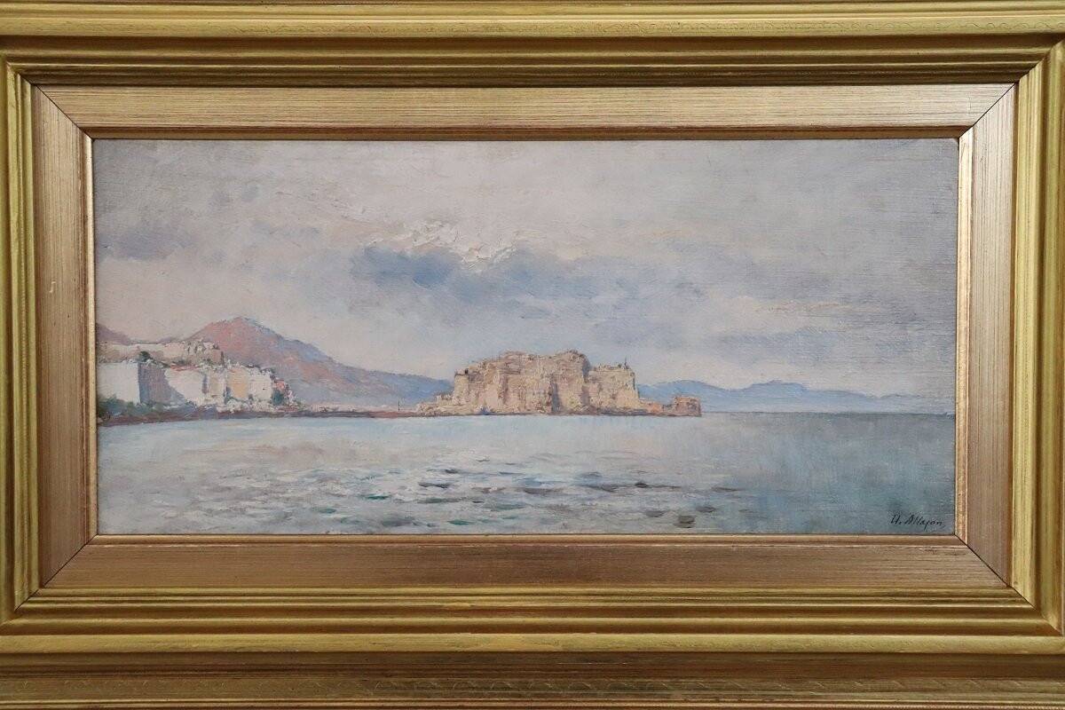 View of the Gulf of Naples, oil painting on board, Italy early 20th century, signed