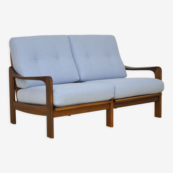 Canapé deux places bleu teck massif, années 1960