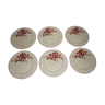 Lot de 6 assiettes plates anciennes en faïence beige et rouge