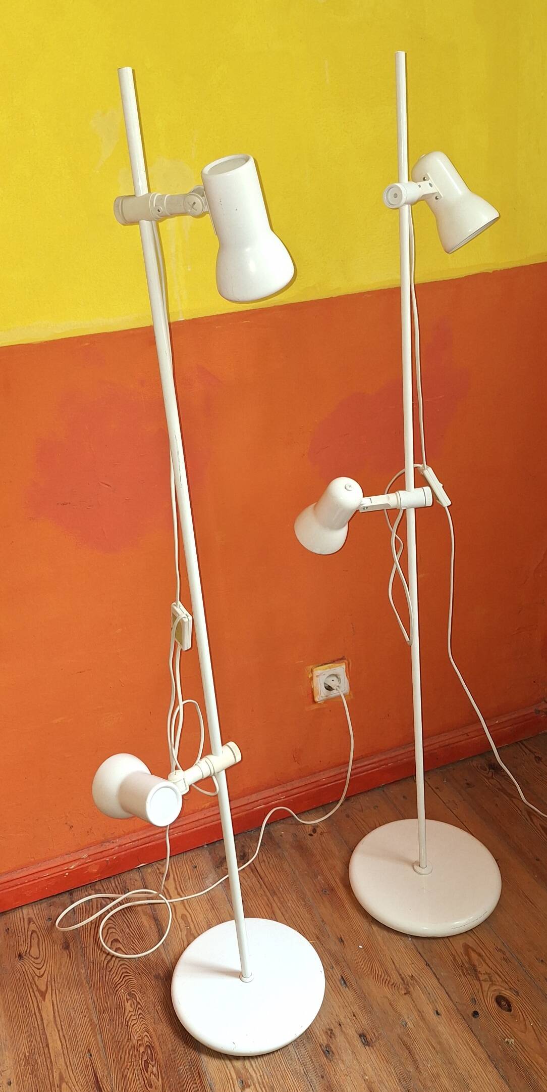 Pair of Italian multi-adjustable floor lamps with 2 spotlights, 1970s