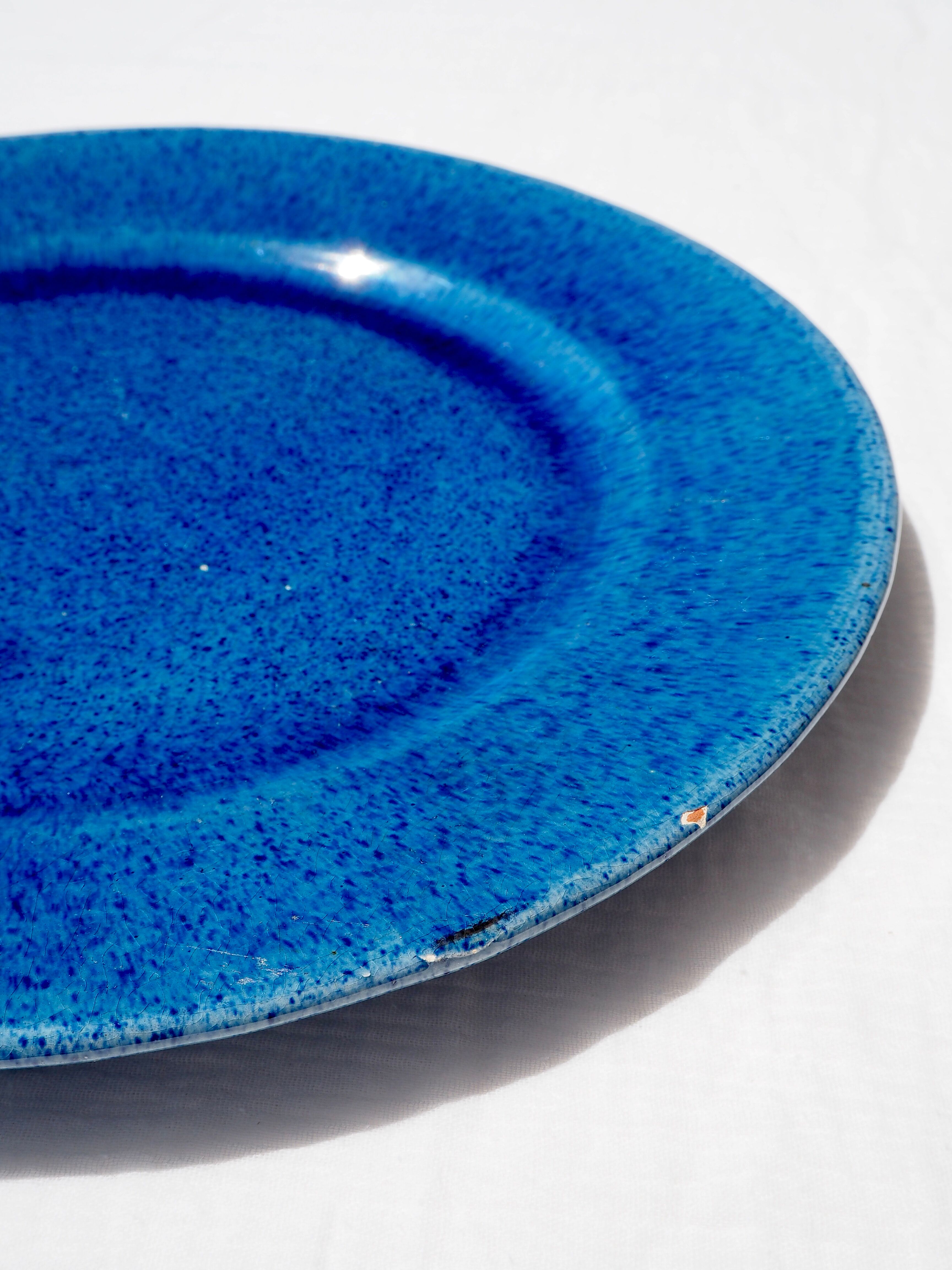 XL dish in blue glazed terracotta