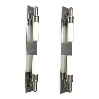 Italian Chrome Wall Lights, 1980s, Set of 2