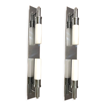 Italian Chrome Wall Lights, 1980s, Set of 2