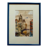 Modern painting of the Bridge in Venice attributed to Guy Petit.