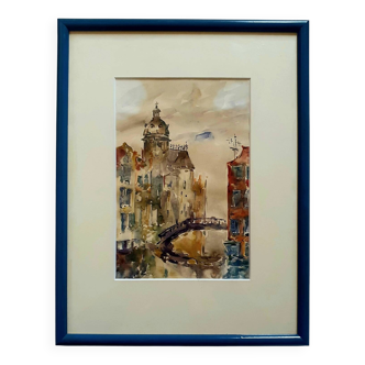 Modern painting of the Bridge in Venice attributed to Guy Petit.